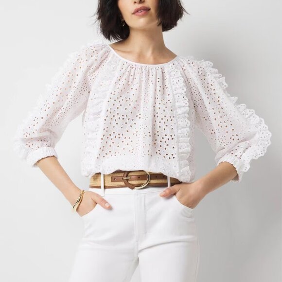nwt WHITE HOUSE BLACK MARKET eyelet poplin top blouse - Picture 1 of 3